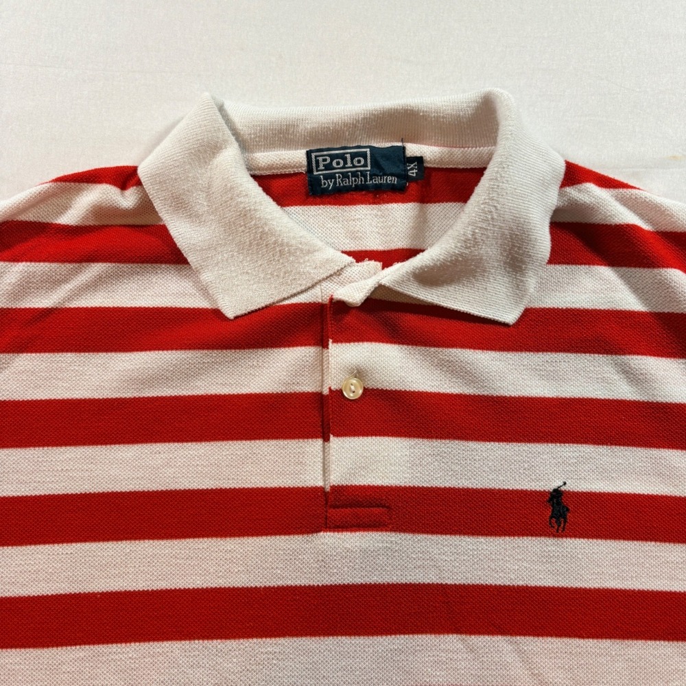 Polo Ralph Lauren Polo Shirt Mens 4X Red White Striped Short Sleeve Pique Cotton